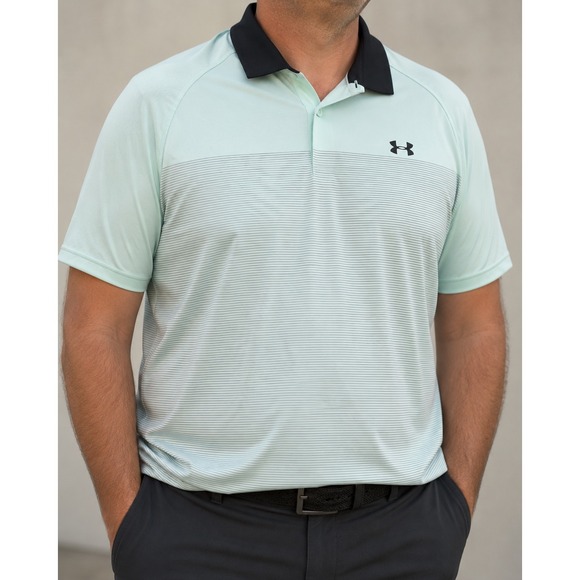 Under Armour Other - Under Armour HeatGear Mens 3XL Polo Shirt Mint Green Striped Golf Top Loose Fit‎